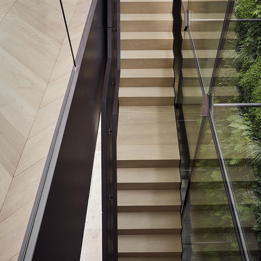 Ebony and Co project - Stairs - Continental Oak - Chevron Pattern - Handcrafted Hardwood Floors